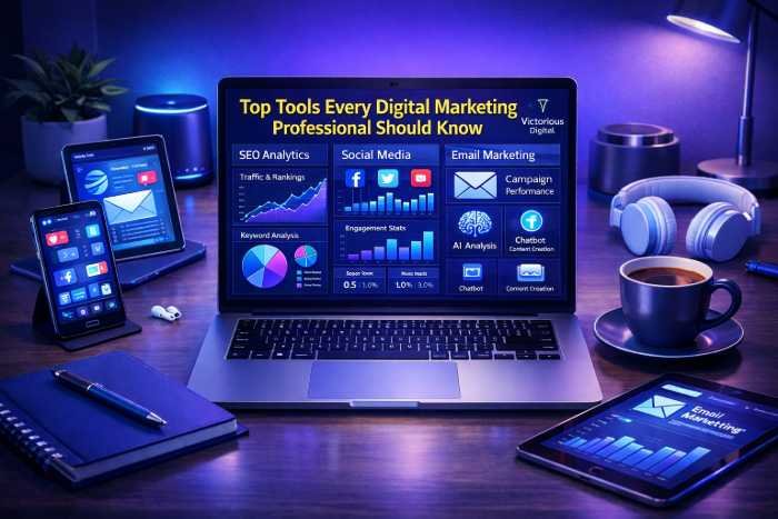 digital marketing workspace with analytical tools